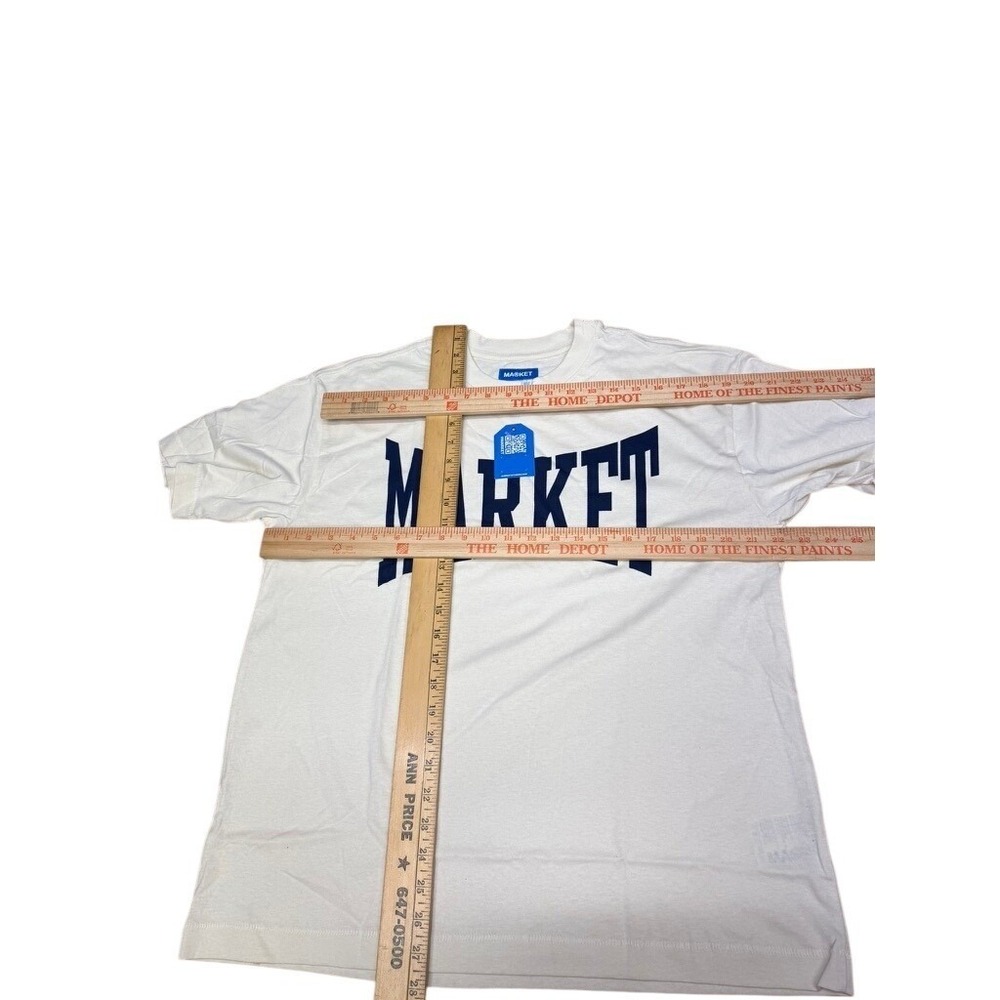 NWT! "Market" Smiley Men Graphic T-Shirt Cream‎ Navy Blue Logo Cotton Tee Size L